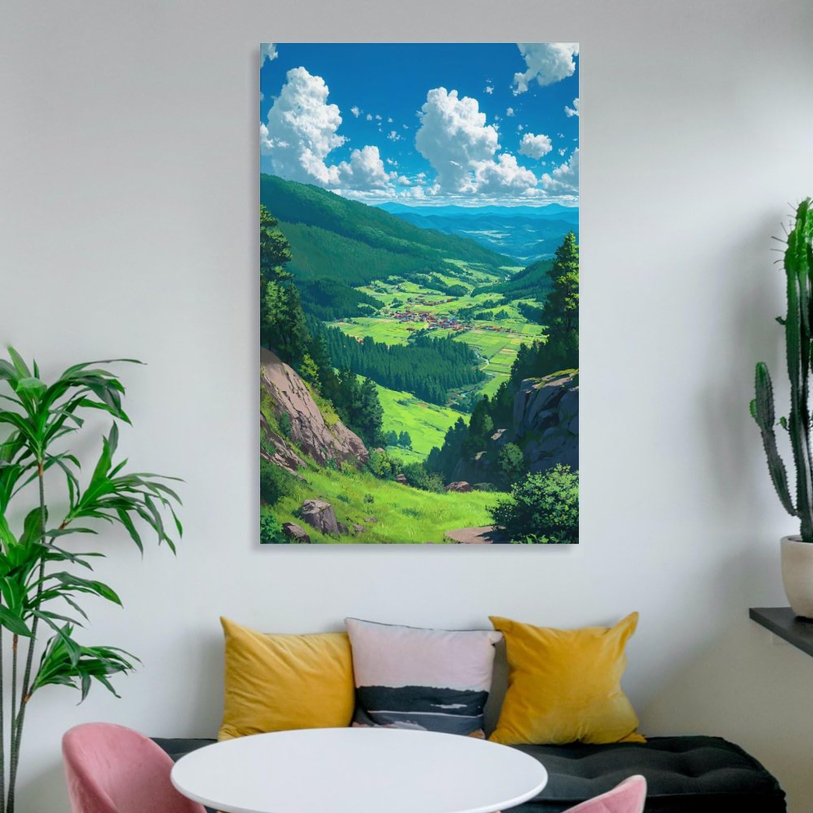 値下げしました！絵画　油絵　風景　山水画 Amazon.co.jp: ポスター 山 自然 風水 絵 山の絵 緑の絵 玄関 開運